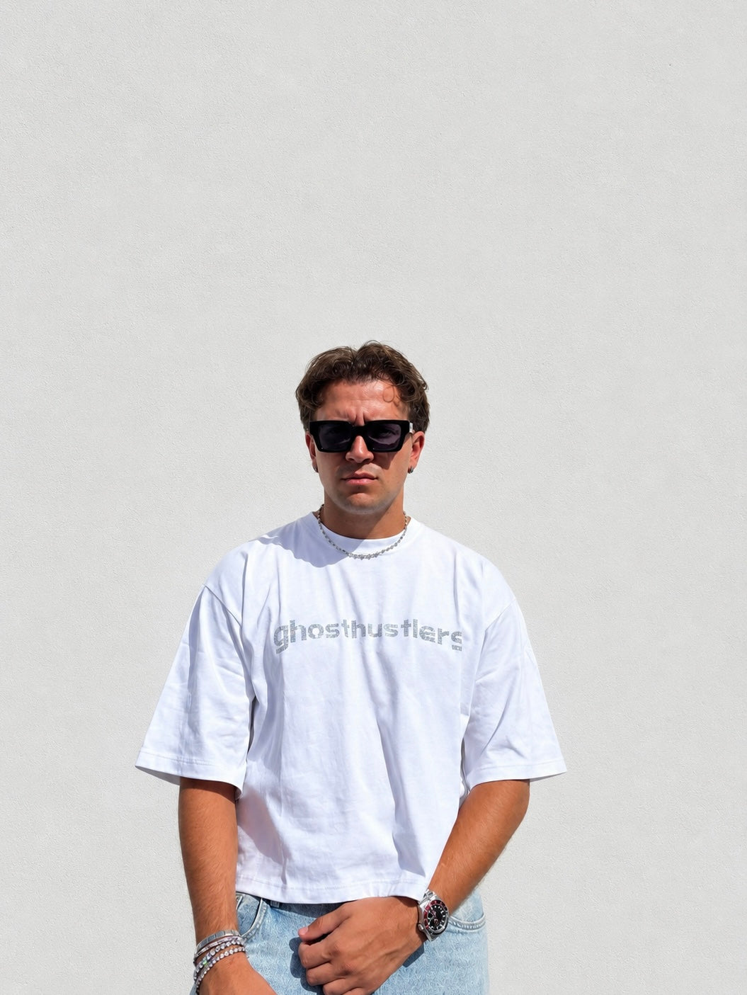 GHOSTHUSTLERS WHITE TEE - CROP EDITION