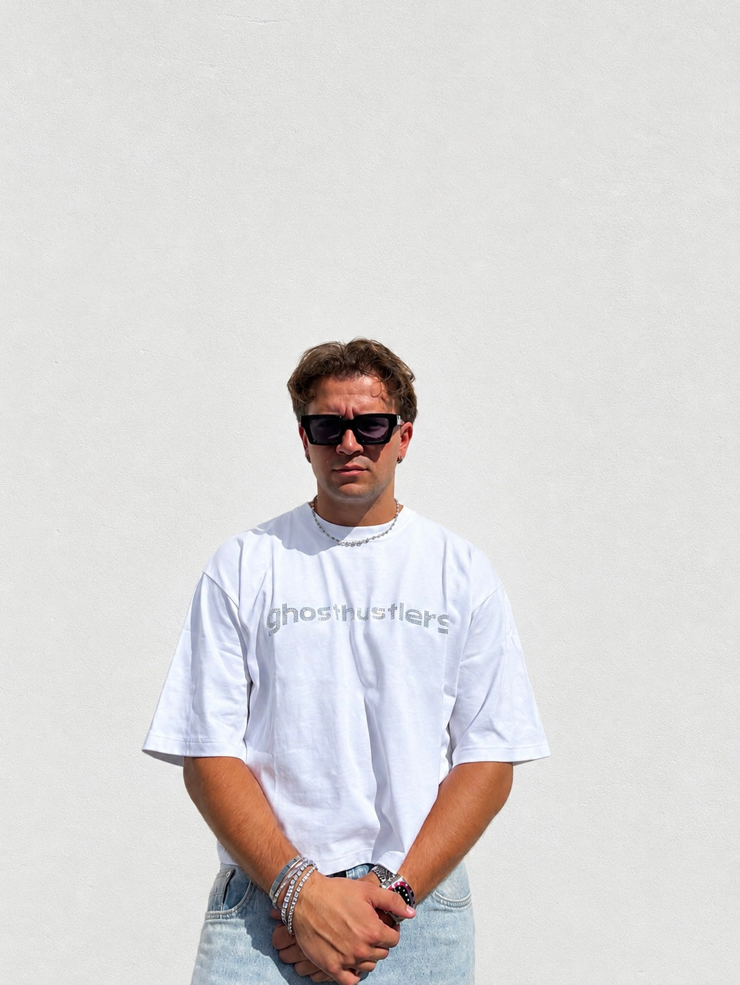 GHOSTHUSTLERS WHITE TEE - CROP EDITION