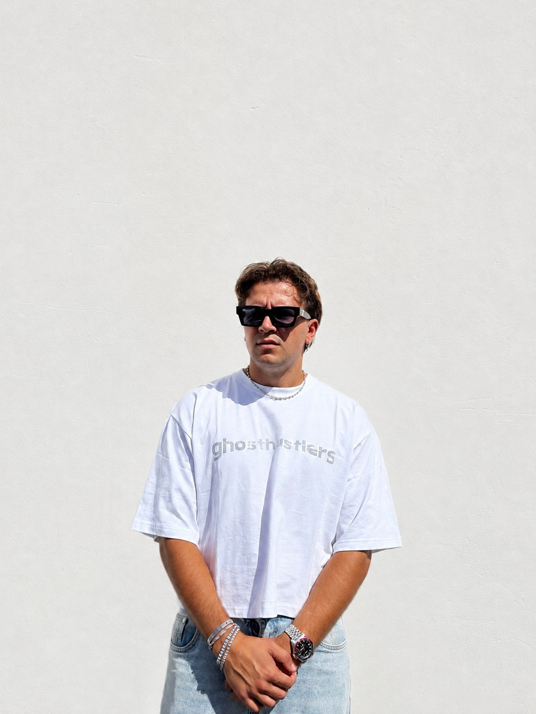 GHOSTHUSTLERS WHITE TEE - CROP EDITION